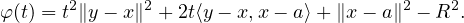 φ(t) = t2∥y - x∥2 + 2t⟨y - x,x- a⟩+ ∥x - a∥2 - R2.
