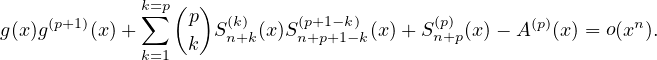     k∑=p(  )
g(x)g(p+1)(x)+      p S(nk+)k(x)S(np++p1-+1k-)k(x)+ S(np+)p(x)- A(p)(x) = o(xn).
    k=1  k
